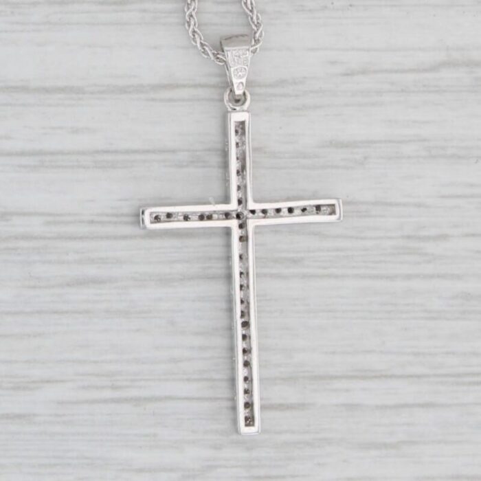 015ctw diamond cross pendant 14k white gold 18 rope chain 6773