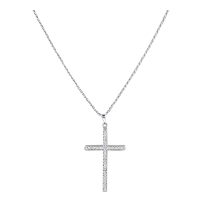 015ctw diamond cross pendant 14k white gold 18 rope chain 7036