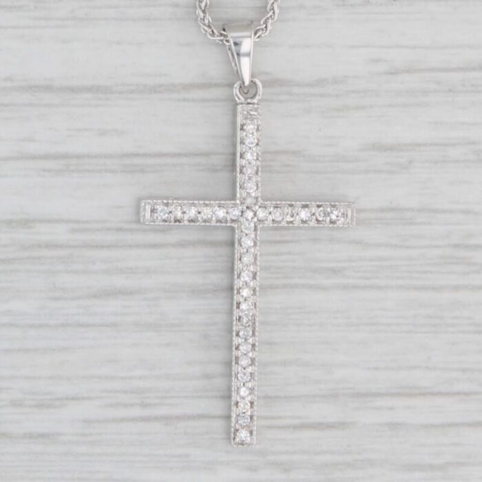 015ctw diamond cross pendant 14k white gold 18 rope chain 7950