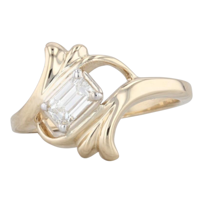 018ctw emerald cut diamond solitaire bypass ring 14k yellow gold size 5 1181