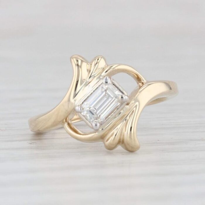 018ctw emerald cut diamond solitaire bypass ring 14k yellow gold size 5 2393