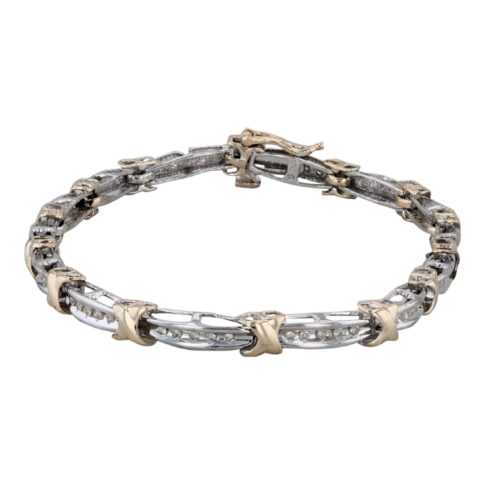 020ctw diamond bar x link bracelet 10k white yellow gold 725 5933