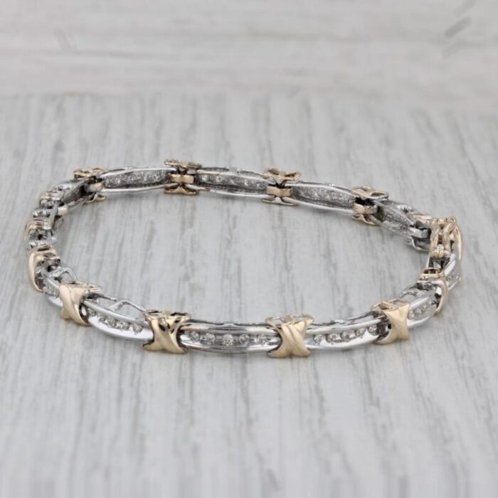 020ctw diamond bar x link bracelet 10k white yellow gold 725 7469