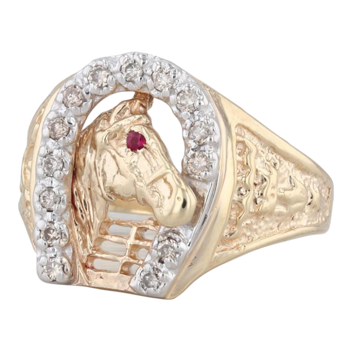 020ctw diamond horseshoe horse ring 14k gold size 115 western lab created ruby 9920