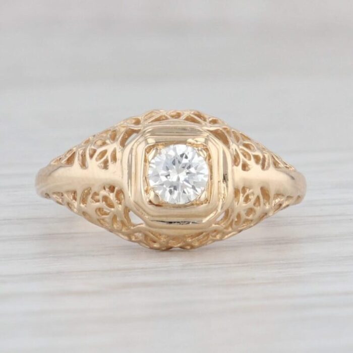 023ct diamond solitaire engagement ring 14k yellow gold size 5 openwork 9163