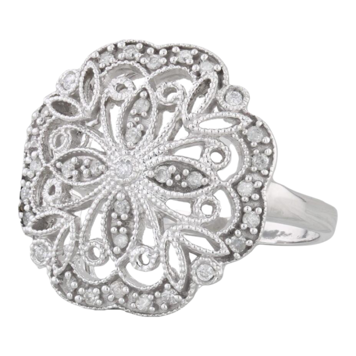 023ctw diamond flower filigree ring 14k white gold size 9 cocktail 9977