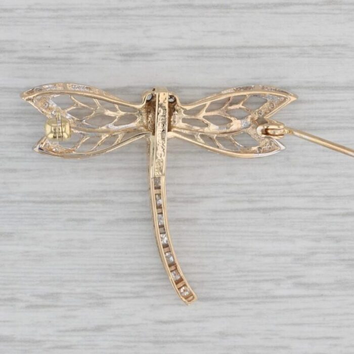 025ctw diamond dragonfly brooch 18k yellow gold statement pin insect jewelry 3898