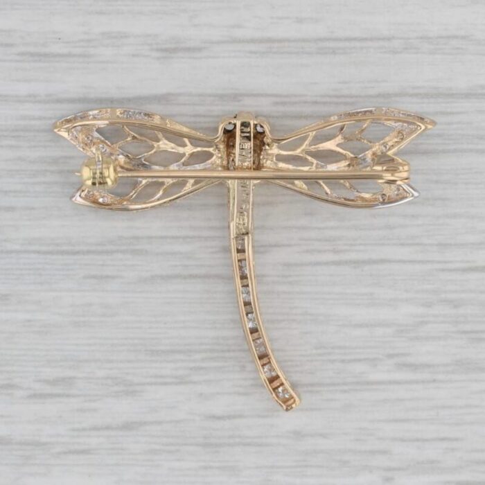 025ctw diamond dragonfly brooch 18k yellow gold statement pin insect jewelry 5382