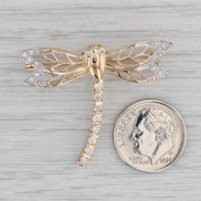 025ctw diamond dragonfly brooch 18k yellow gold statement pin insect jewelry 7016