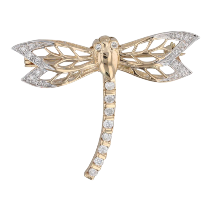 025ctw diamond dragonfly brooch 18k yellow gold statement pin insect jewelry 7335