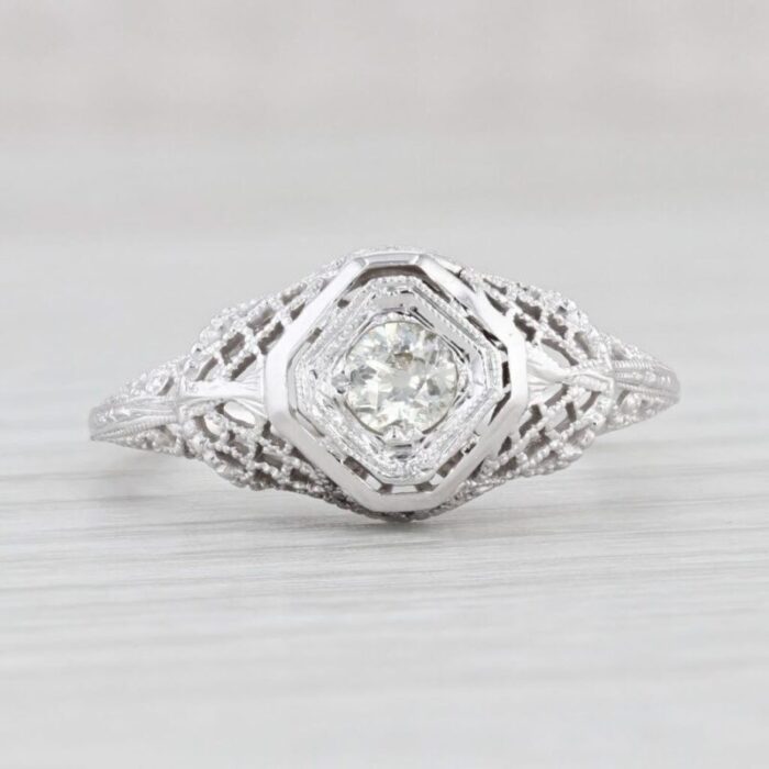 025ctw diamond solitaire engagement ring 14k gold antique style filigree size 7 8587