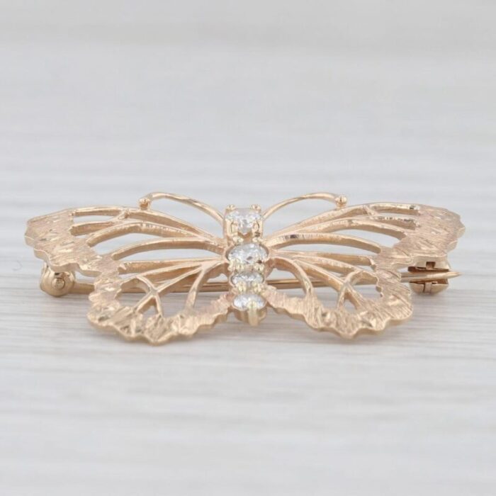 026ctw diamond butterfly brooch 14k yellow gold insect bug jewelry pin 1172