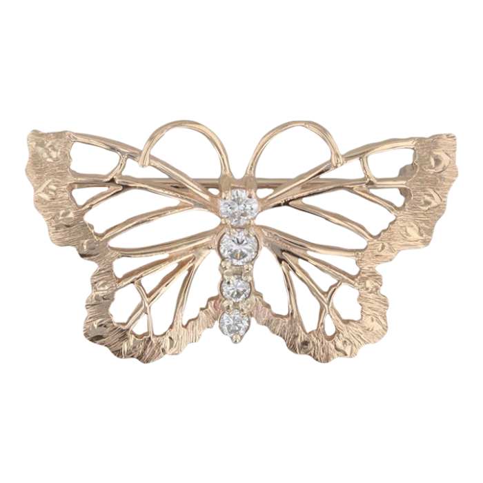 026ctw diamond butterfly brooch 14k yellow gold insect bug jewelry pin 7317