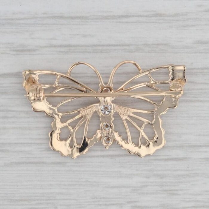 026ctw diamond butterfly brooch 14k yellow gold insect bug jewelry pin 7794