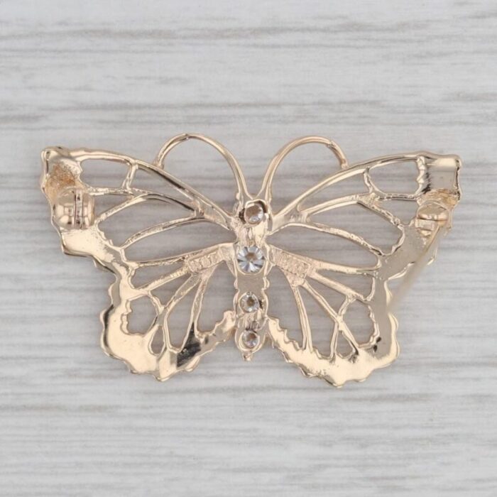 026ctw diamond butterfly brooch 14k yellow gold insect bug jewelry pin 9882