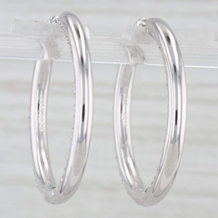 030ctw diamond inside out hoop earrings 14k white gold hinged round hoops 2 pieces 1275