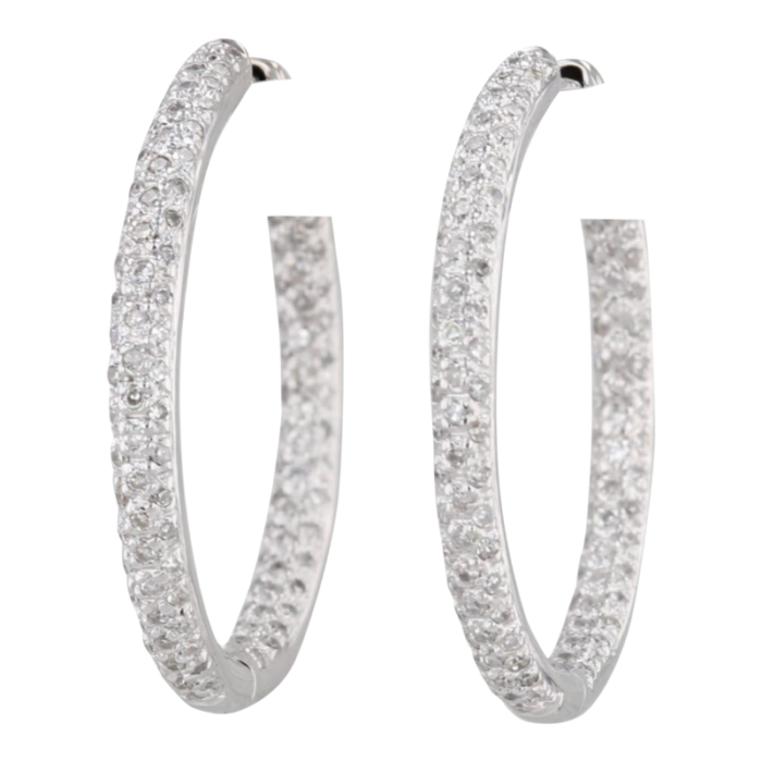 030ctw diamond inside out hoop earrings 14k white gold hinged round hoops 2 pieces 4667