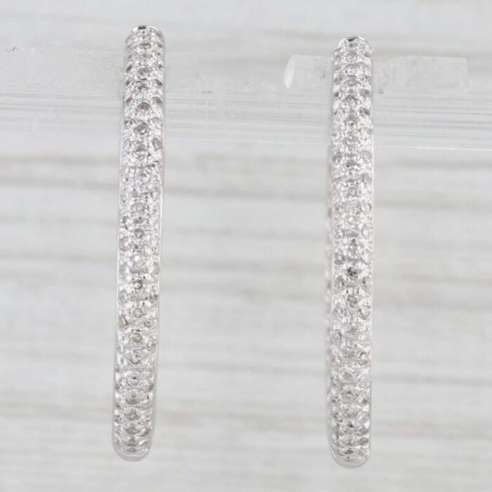 030ctw diamond inside out hoop earrings 14k white gold hinged round hoops 2 pieces 6968