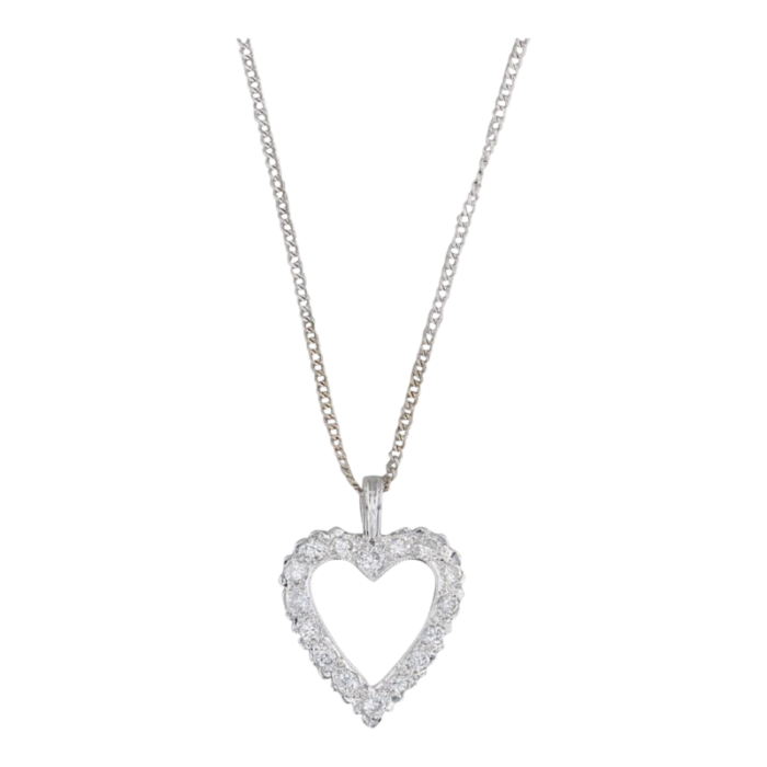 033ctw diamond open heart pendant necklace 14k white gold curb chain 18 1125