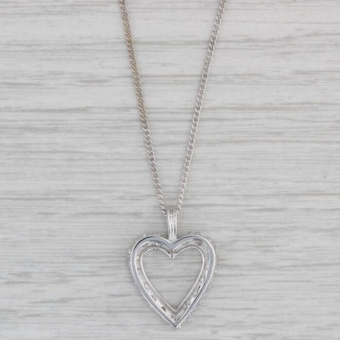 033ctw diamond open heart pendant necklace 14k white gold curb chain 18 6281