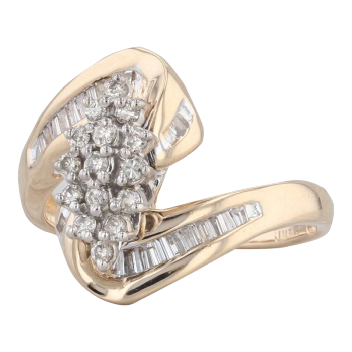 035ctw diamond cluster bypass ring 14k yellow gold size 65 9413