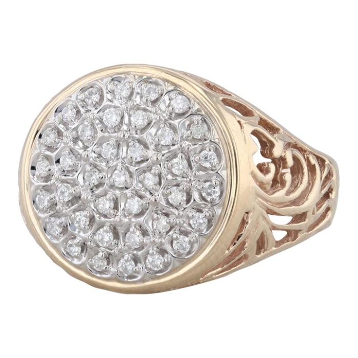 037ctw diamond cluster ring 10k yellow white gold openwork size 125 mens 7487