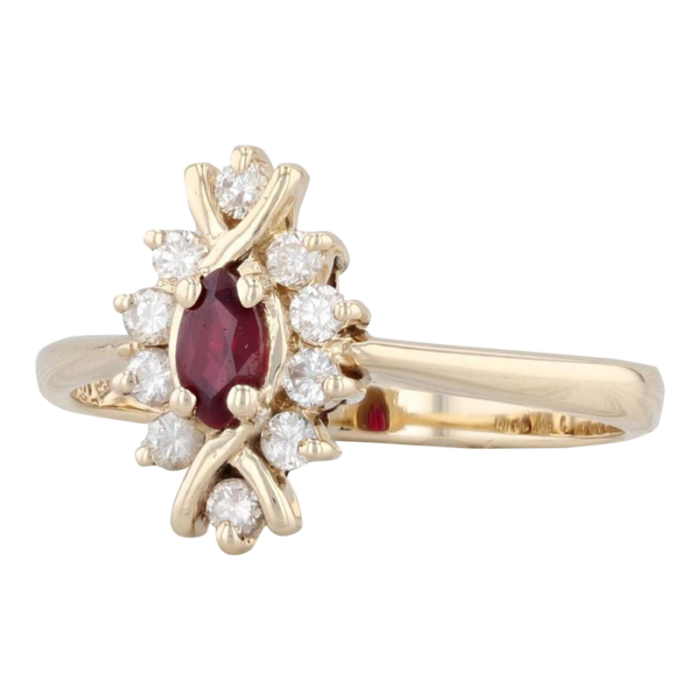 039ctw marquise ruby diamond halo ring 14k yellow gold size 7 0793