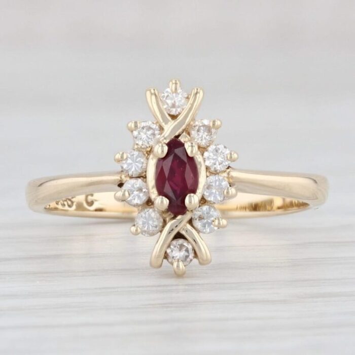 039ctw marquise ruby diamond halo ring 14k yellow gold size 7 4601