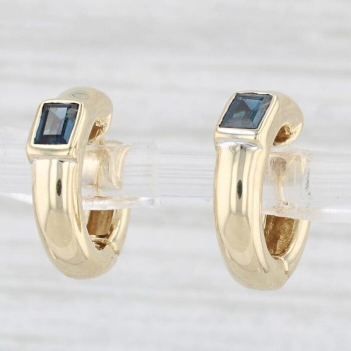 040ctw bue sapphire hoop huggie earrings 14k yellow gold round hoops 2 pieces 1582