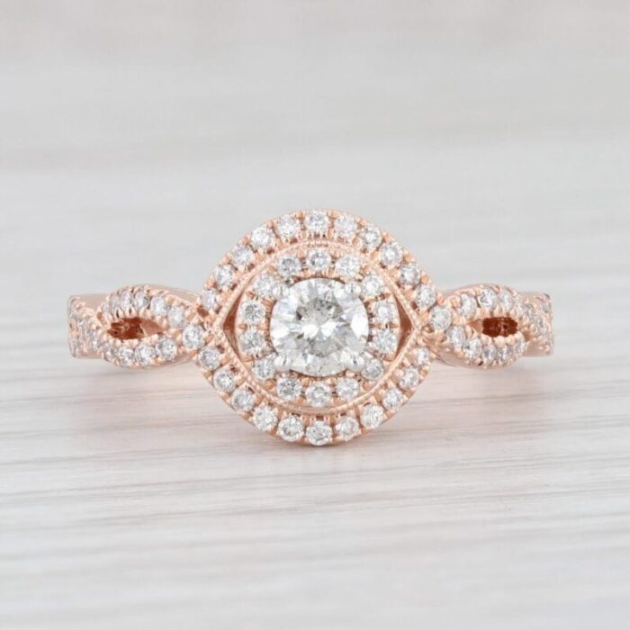 045ctw round diamond halo engagement ring 14k rose gold size 7 0140