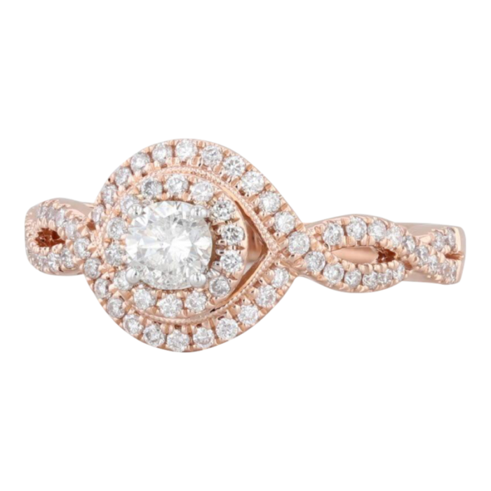 045ctw round diamond halo engagement ring 14k rose gold size 7 5629