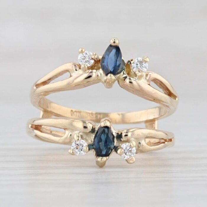 046ctw blue sapphire diamond ring jacket guard 14k yellow gold size 625 5287