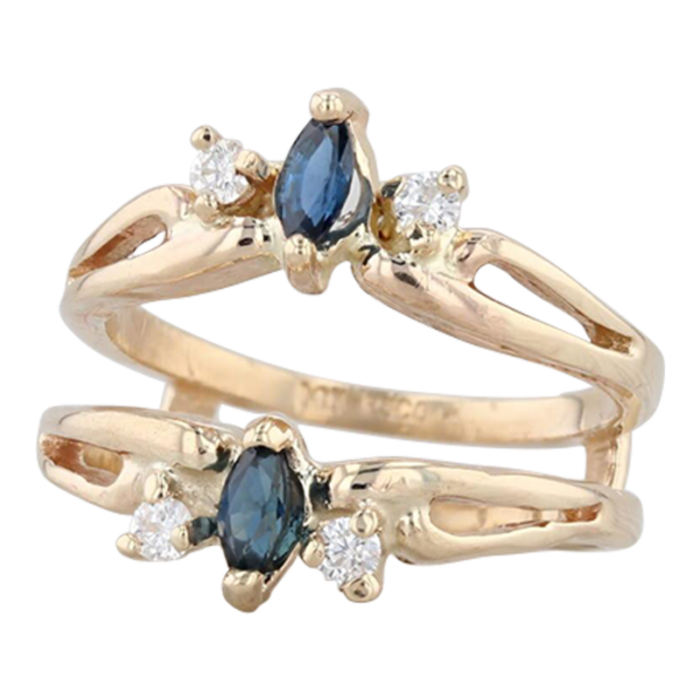 046ctw blue sapphire diamond ring jacket guard 14k yellow gold size 625 6113