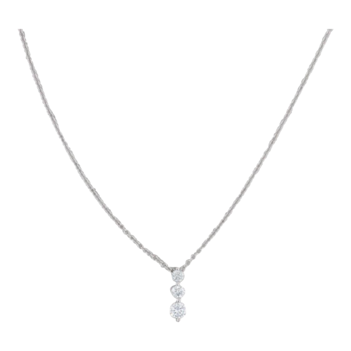 047ctw 3 stone diamond journey pendant necklace 14k white gold 18 cable chain 9847