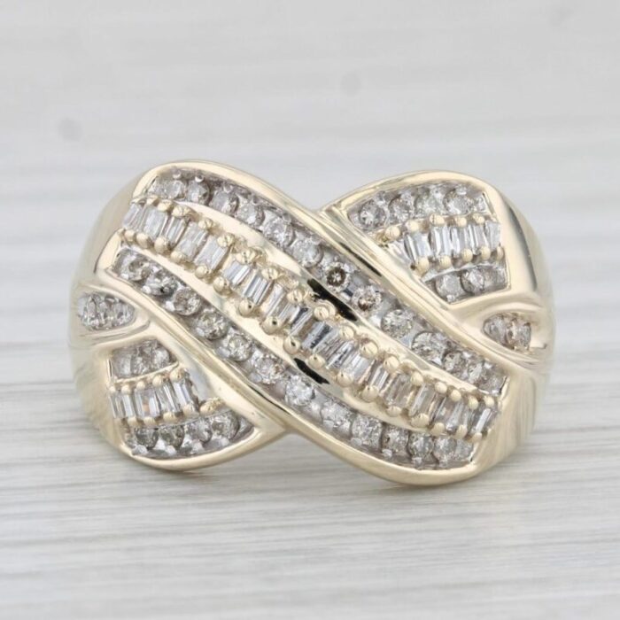 047ctw diamond crossover ring 10k yellow gold size 7 cocktail 2317