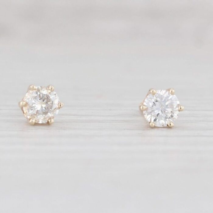 047ctw diamond stud earrings 14k yellow gold solitaire round pierced 2 pieces 5935