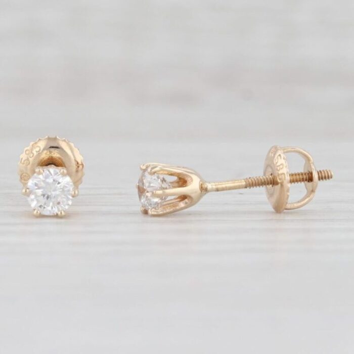 047ctw diamond stud earrings 14k yellow gold solitaire round pierced 2 pieces 6304