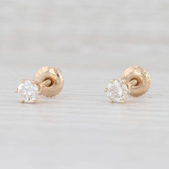 047ctw diamond stud earrings 14k yellow gold solitaire round pierced 2 pieces 9358