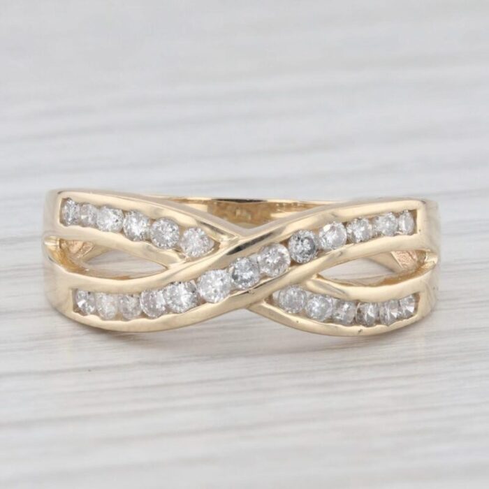 048ctw diamond criss cross ring 14k yellow gold wedding anniversary band 5814