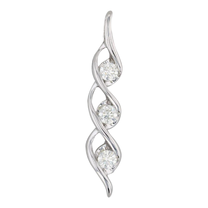 050ctw diamond 3 stone journey pendant 14k white gold twist drop 4291