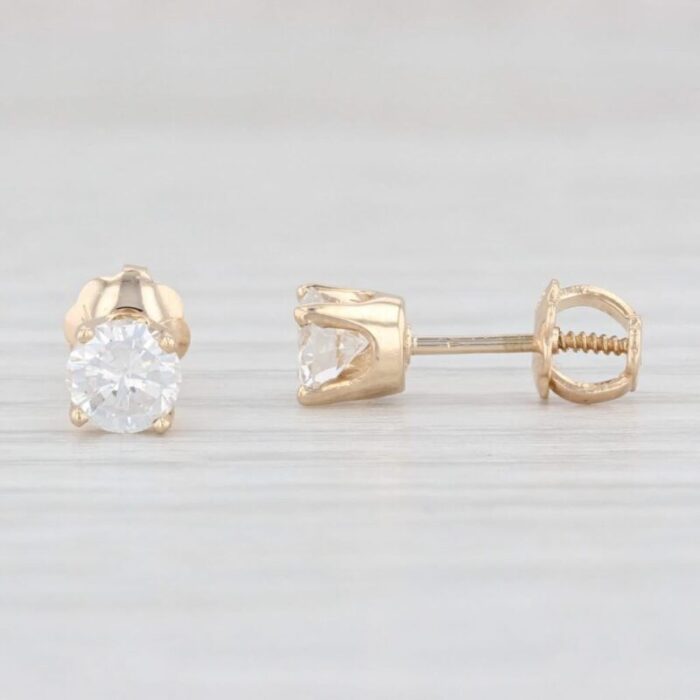 050ctw diamond round solitaire stud earrings 14k yellow gold pierced studs 2 pieces 7477