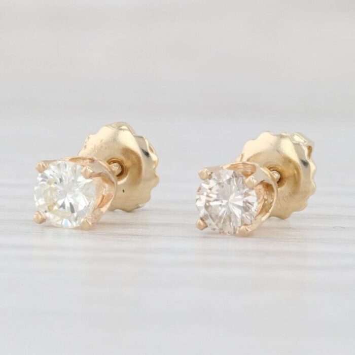 050ctw diamond stud earrings 14k yellow gold round solitaire screw backs studs 2 pieces 5456