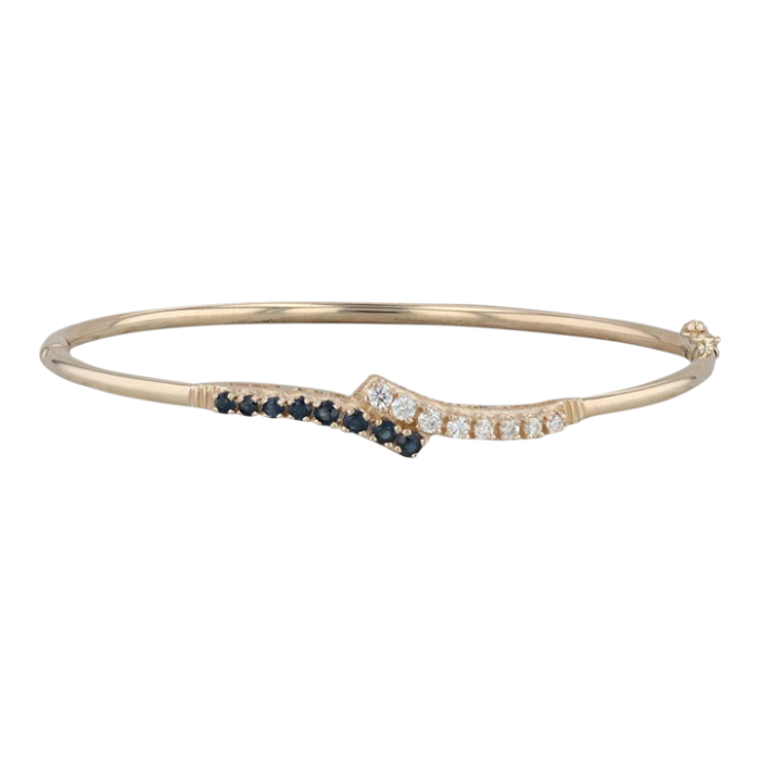 052ctw blue sapphire diamond bangle bypass bracelet 14k yellow gold 65 4566