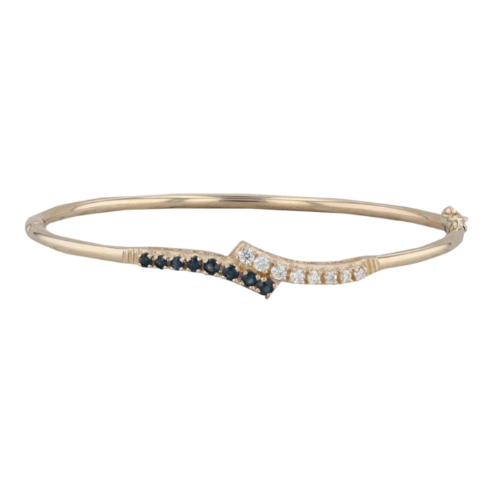 052ctw blue sapphire diamond bangle bypass bracelet 14k yellow gold 65 4799