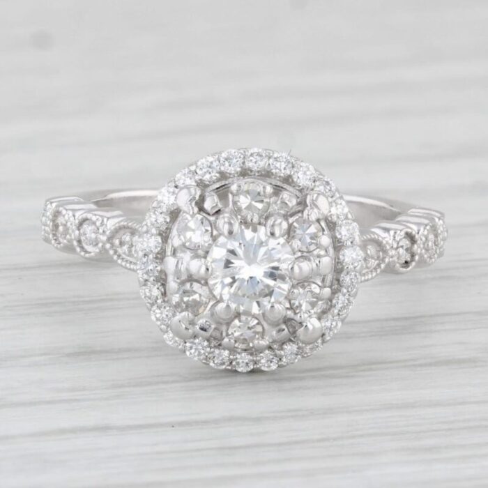 052ctw round diamond halo engagement ring 14k white gold size 5 0866