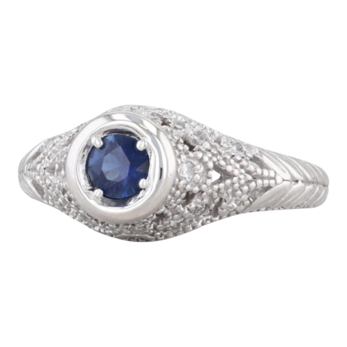 055ctw blue sapphire diamond ring 14k white gold size 675 engagement 0685