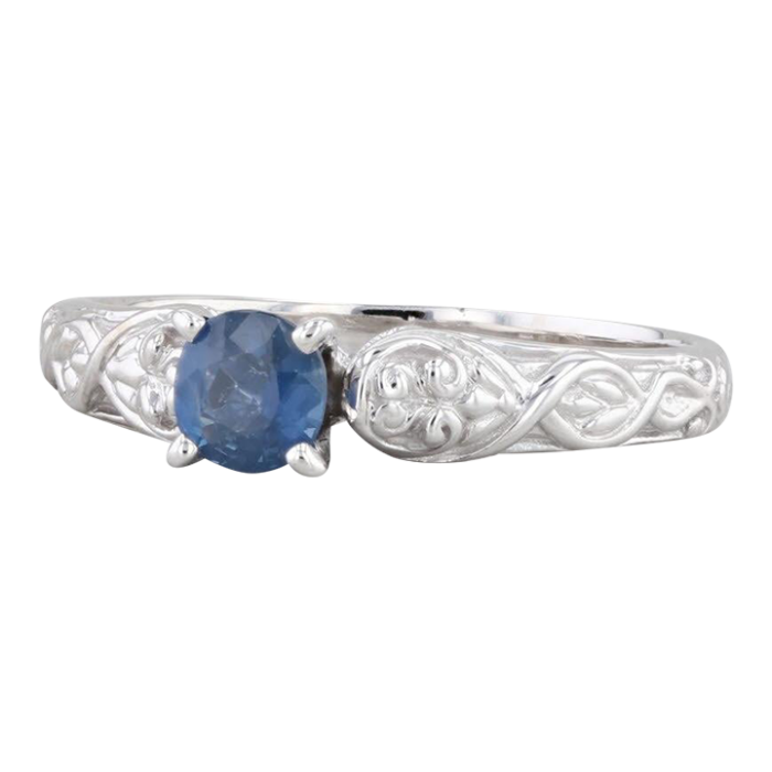 056ct round blue sapphire solitaire ring 14k white gold size 85 engagement 3854