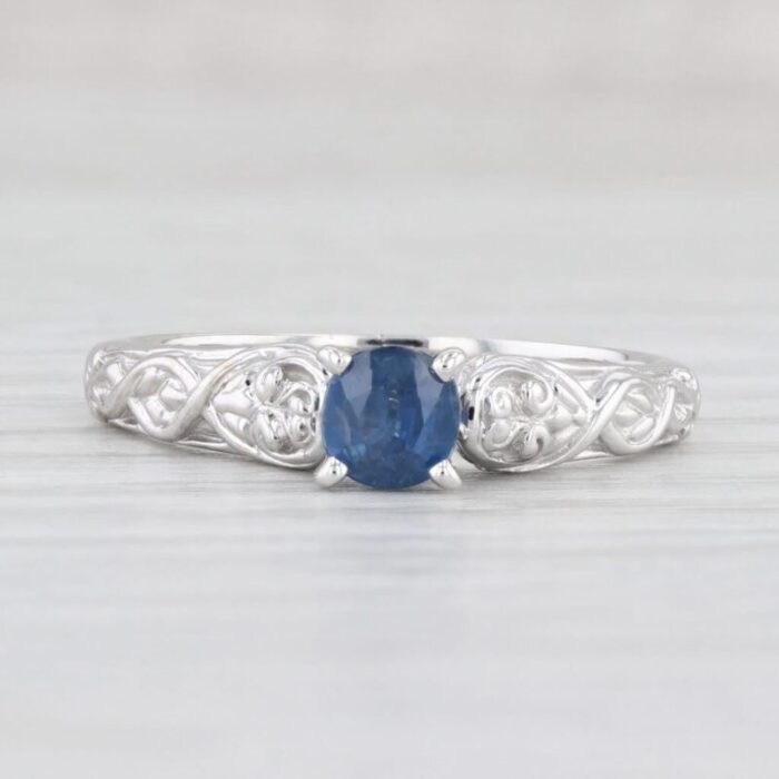 056ct round blue sapphire solitaire ring 14k white gold size 85 engagement 6198