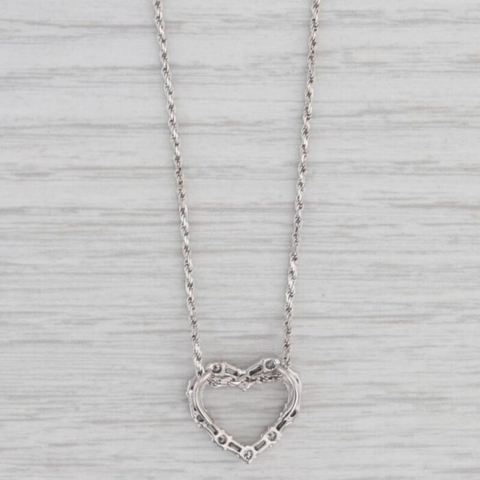 060ctw diamond open heart pendant necklace 14k white gold 18 rope chain 0346