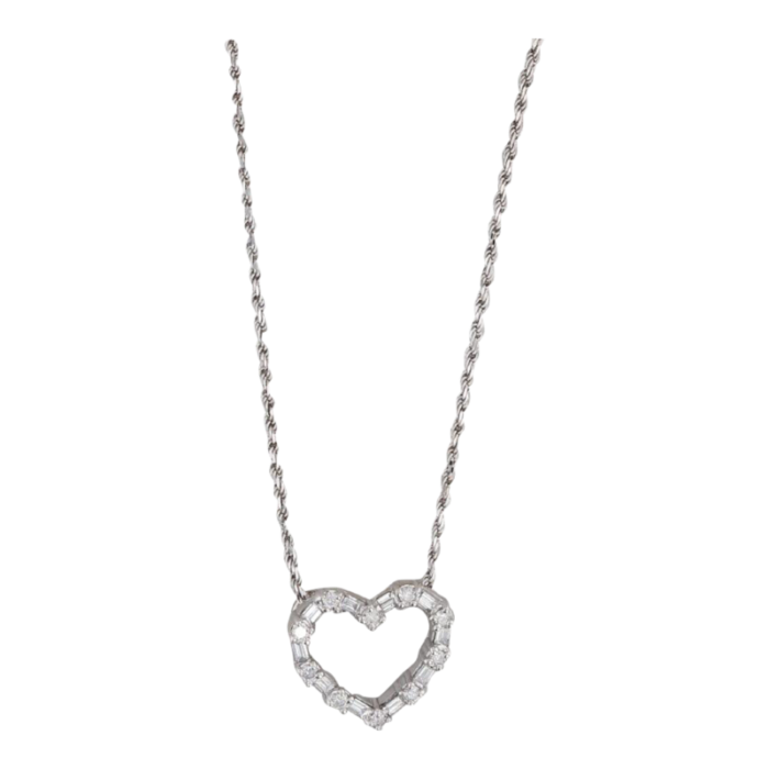 060ctw diamond open heart pendant necklace 14k white gold 18 rope chain 8936